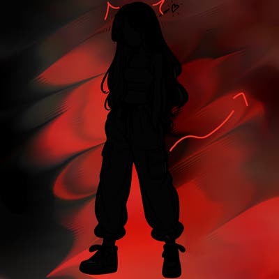 girl in baggy pants crop top and long hair