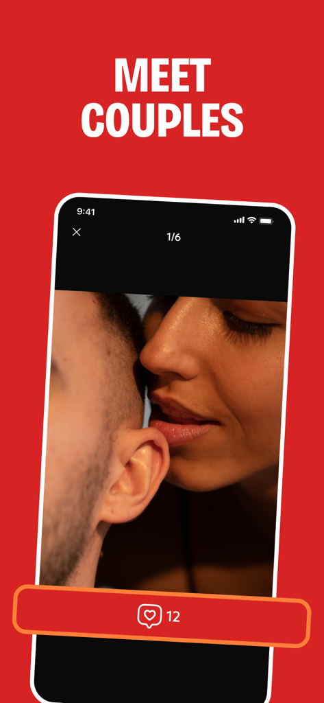 YOLO app interface featuring a couple's profile and the text Meet Couples