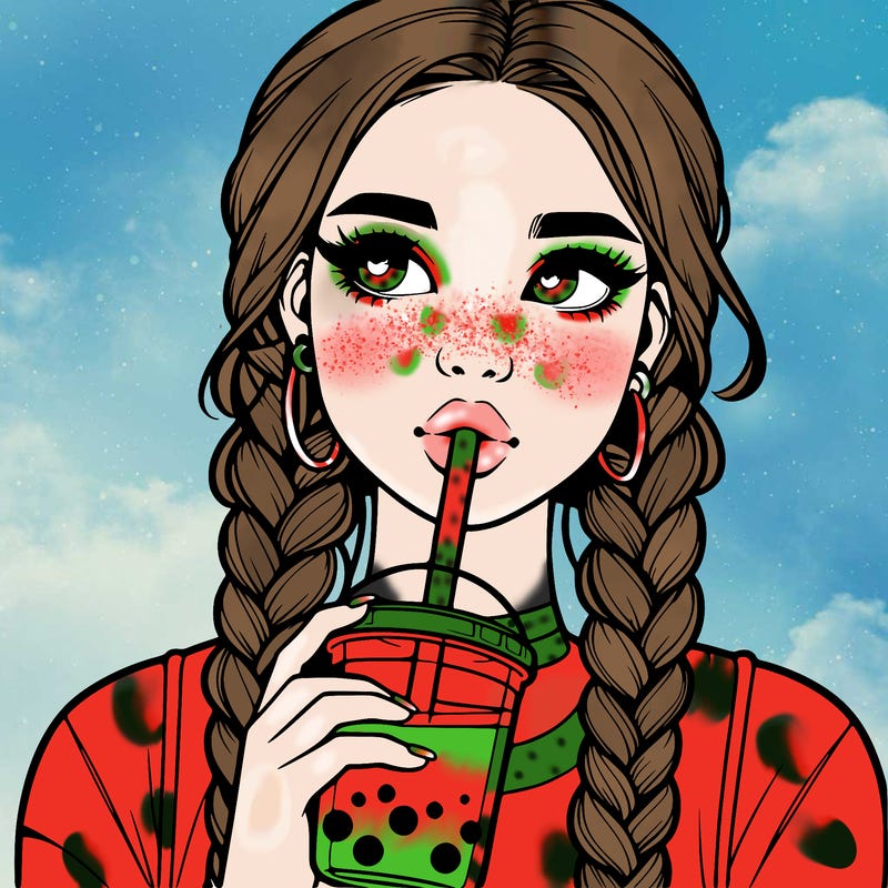 realistic girl with braided hair drinking boba