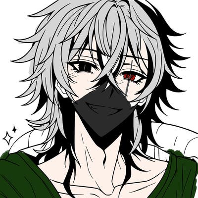 hot anime boy with long ish hair and a has a grin