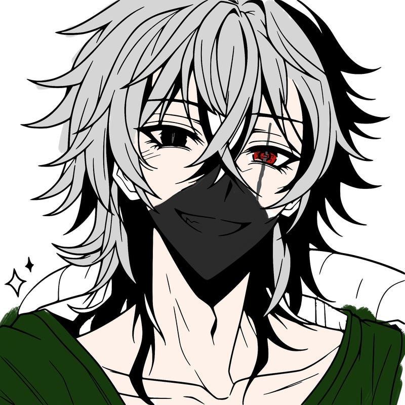 hot anime boy with long ish hair and a has a grin