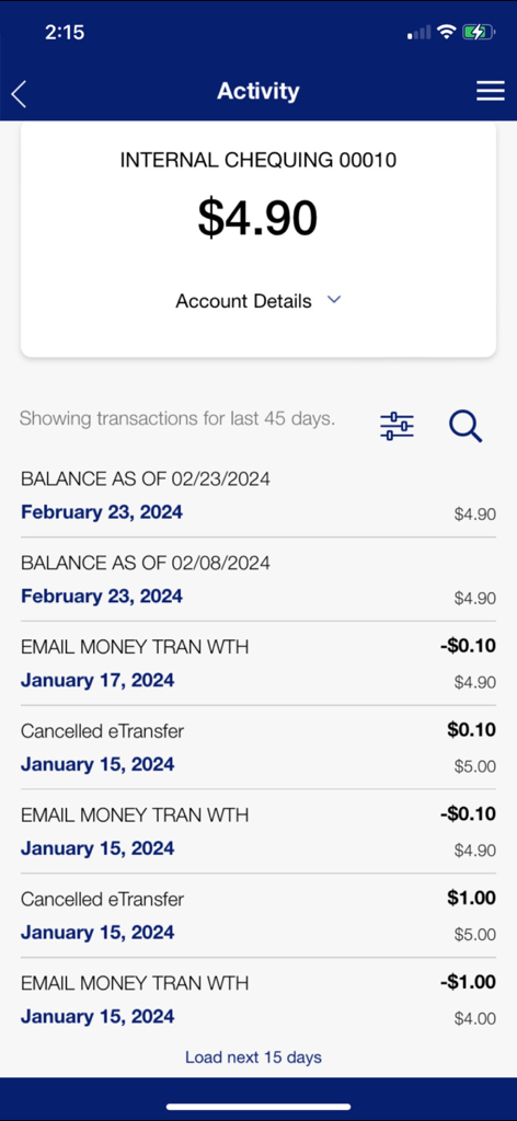 Sydney Credit Union mobile app activity screen showing recent transactions and account balance