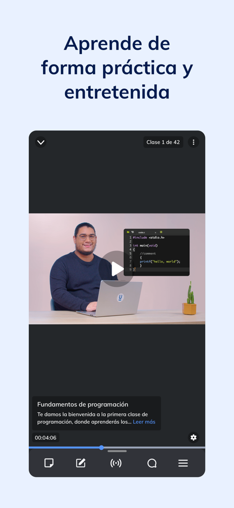 Edutin Academy - Lección en video en la aplicación Edutin Academy que muestra un curso de programación para principiantes.