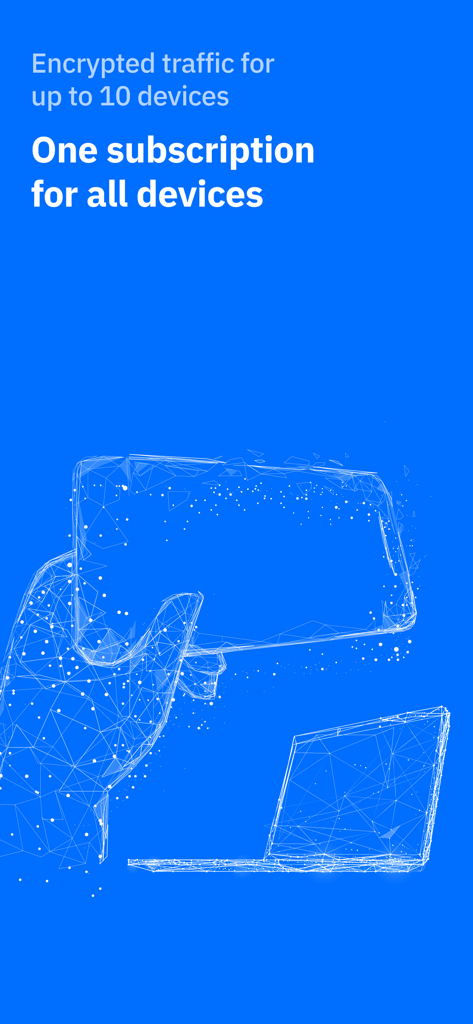 Bitdefender VPN: Fast & Secure - Bitdefender VPNのプロモーション。スマートフォンやラップトップを含む最大10台のデバイスを保護する1つのサブスクリプションを表示