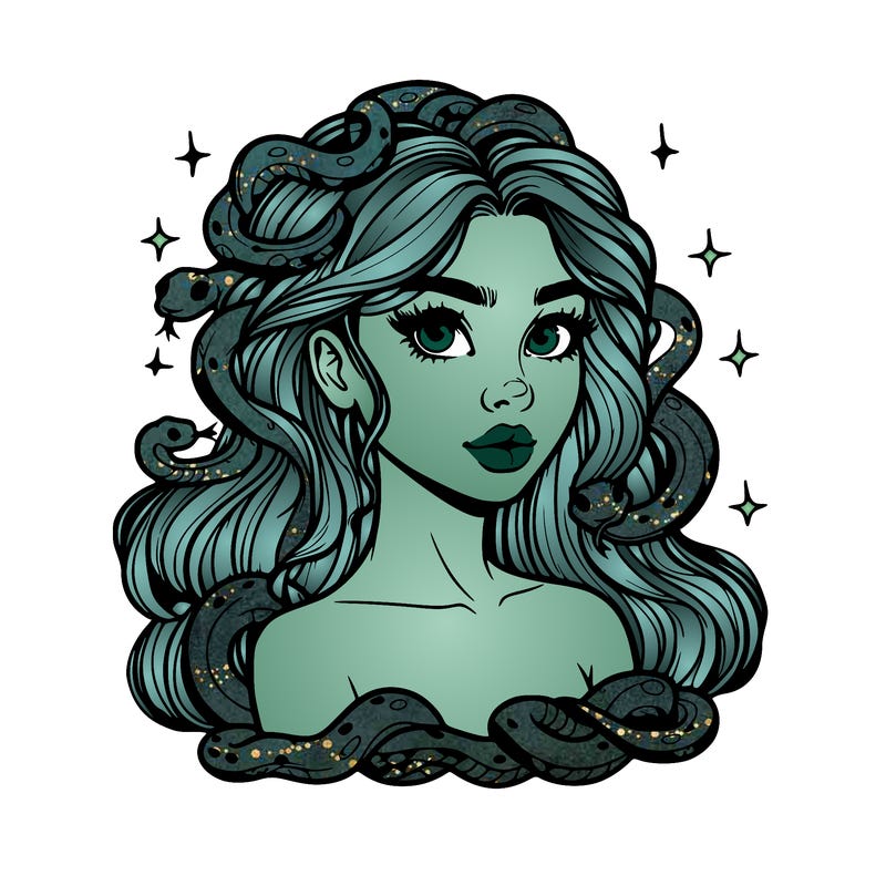 realistic girl with snakes as hair