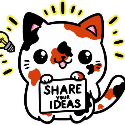 a cute cat saying share your ideas