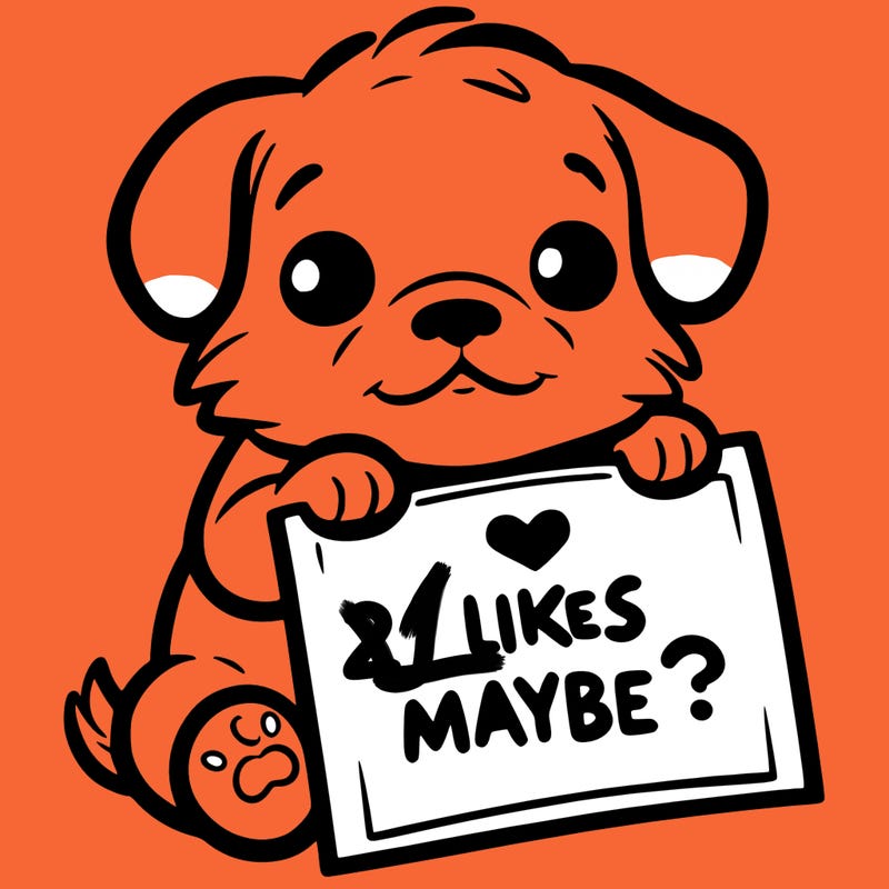 a puppy holding a sign that says 2 likes maybe?