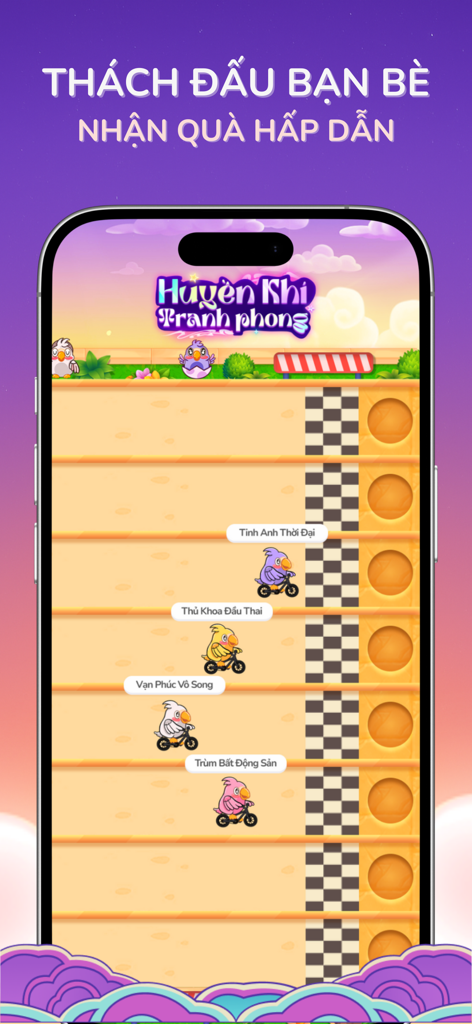 Thái Âm - Tử Vi 2026 - Gamifizierte Bestenliste in der vietnamesischen Astrologie-App Thai Am, die ein Rennspiel zwischen Freunden zeigt.