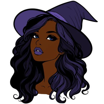 realistic witch girl with wavy hair and lips