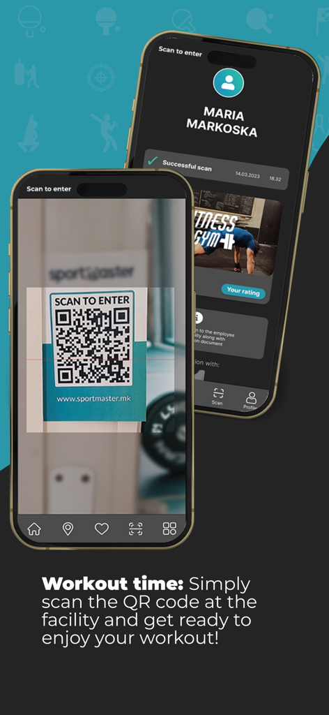 Sportmaster - A smartphone user scanning a QR code to enter a gym with the Sportmaster app