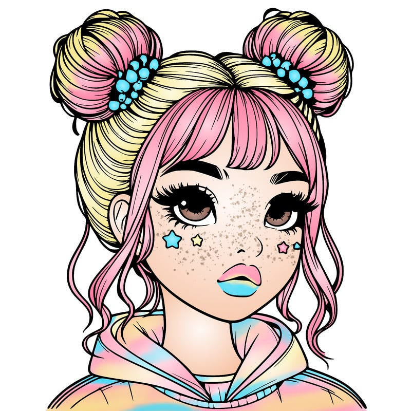 realistic girl with space buns