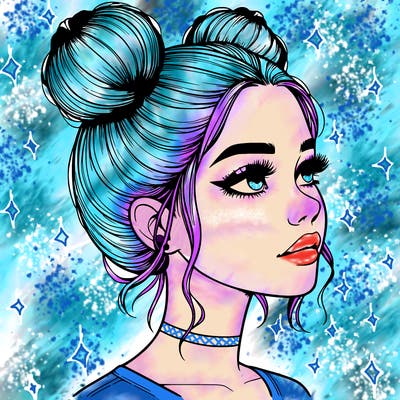 realistic girl with buns on the top of her head