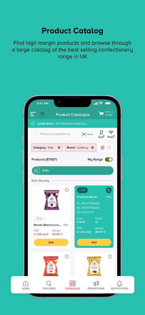 World of Sweets - World of Sweets mobile app product catalog showing wholesale candy items
