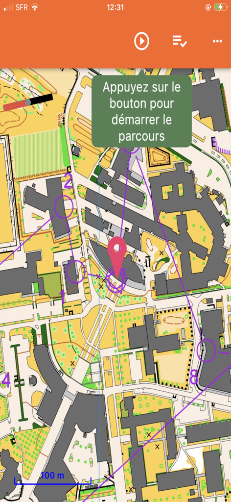 Vikazimut - Orienteering map in Vikazimut app showing numbered checkpoints and a route.