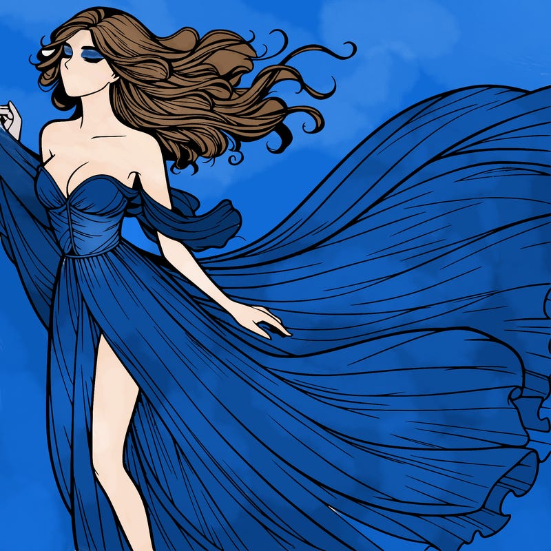 realistic woman in dress flowing the the wind