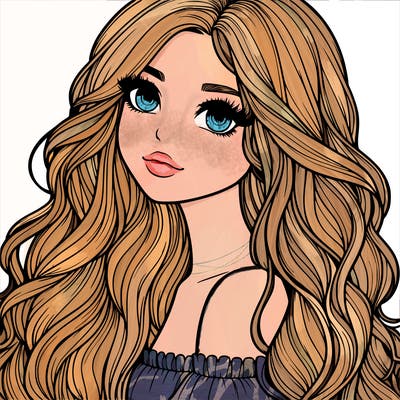 realistic girl with long wavy hair