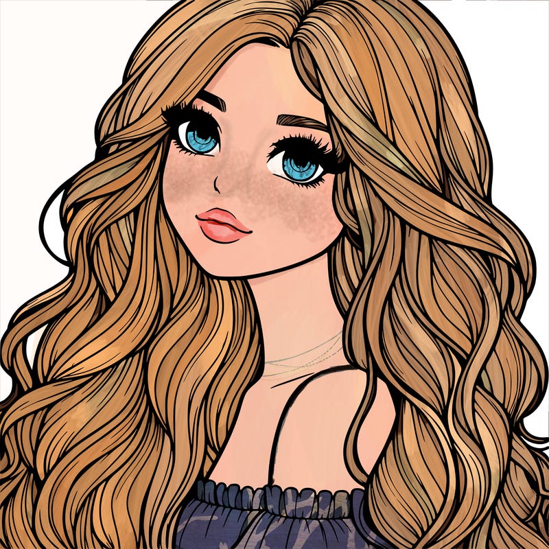 realistic girl with long wavy hair
