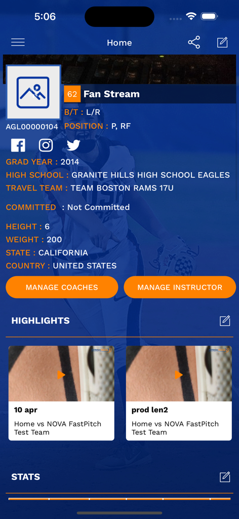 AthletesGoLive - AthletesGoLive athlete recruitment profile with statistics and video highlights