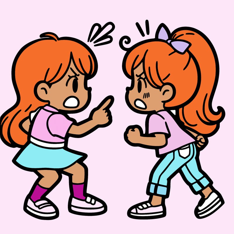 a girl quarrels with her sister