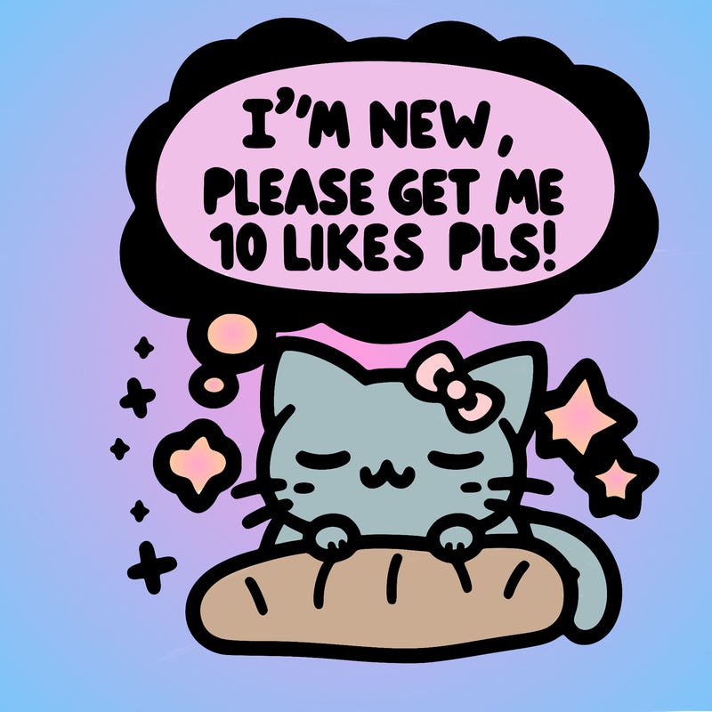 kitty taking a nap dream talking and saying "i'm new, please get me at least 10 likes pls!!"