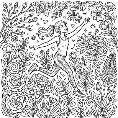 Celebrate the boundless energy of spring with this captivating coloring page featuring a joyful teen girl in a vibrant garden. Dive into intricate botanical details and expressive human form as you bring this scene to life with color.