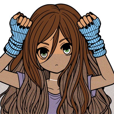 long haired girl with fingerless gloves