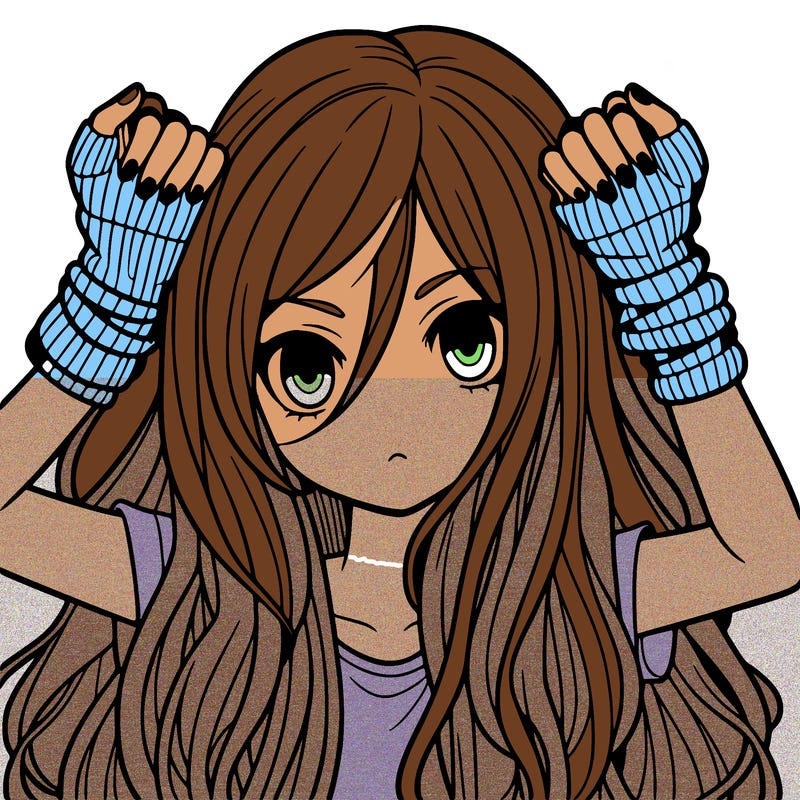 long haired girl with fingerless gloves