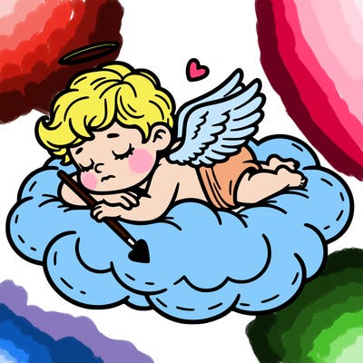cupid asleep on a cloud