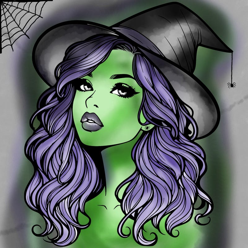 realistic witch girl with wavy hair and lips