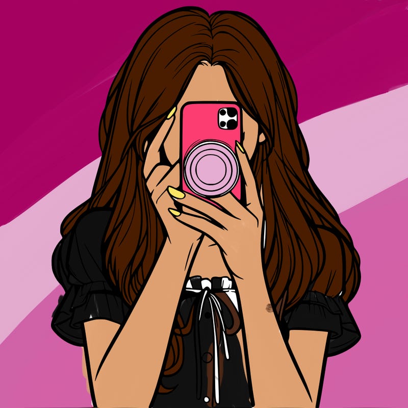 a realistic girl holding her phone taking pictures