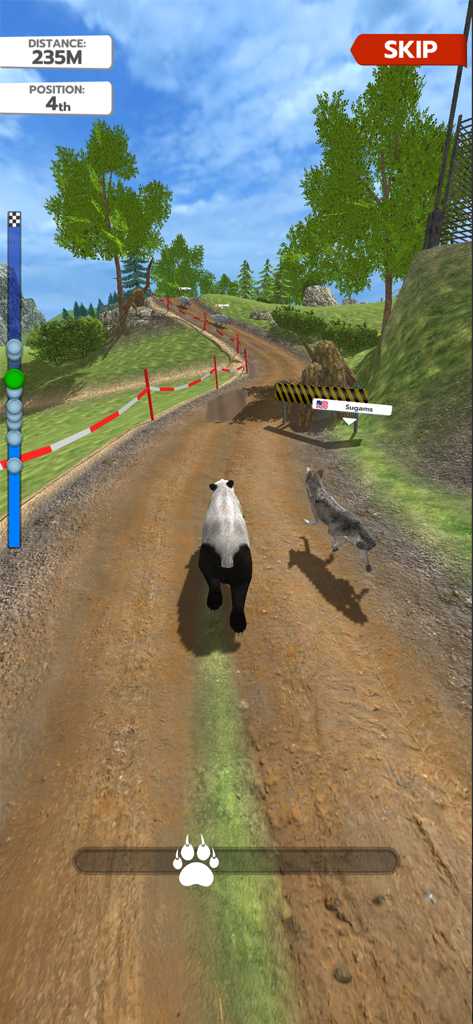 Animal Run: Wild Race - Un panda et un loup courant sur une piste de terre dans le jeu mobile Animal Run Wild Race.