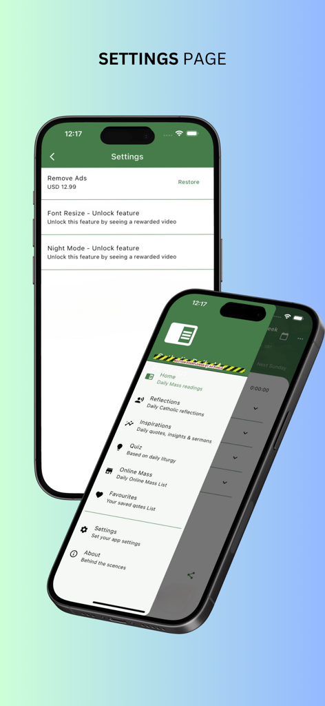 Catholic Daily Mass Reading - Catholic Daily Mass Reading app settings and navigation menu