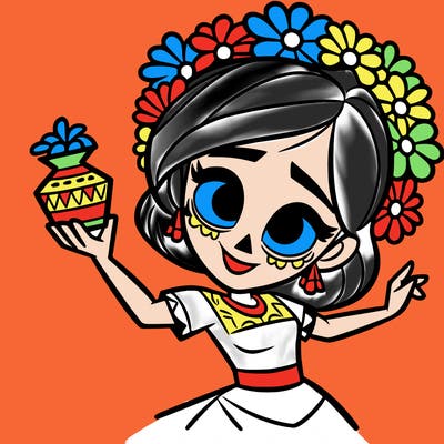 a disney style day of the dead woman.