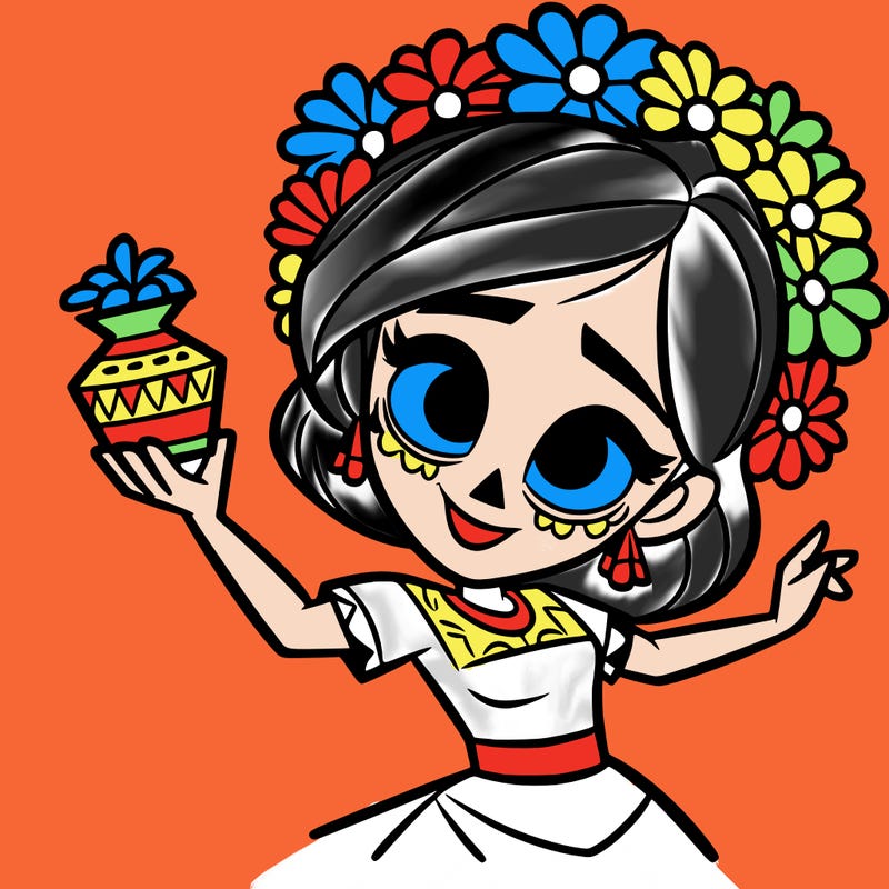 a disney style day of the dead woman.