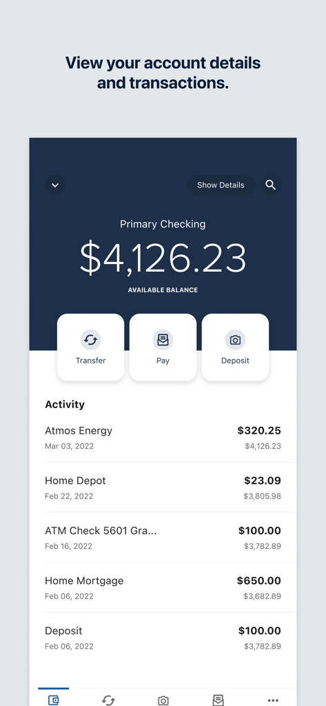 Vantage West Credit Union mobile app showing account balance and transaction history