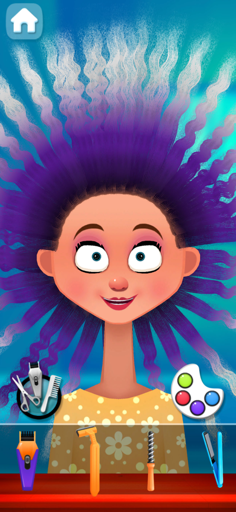 Hair Salon Star - hairdresser - Cartoon character with long wavy purple hair in a virtual hair styling salon game