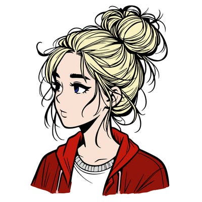 realistic teenage girl with a messy bun