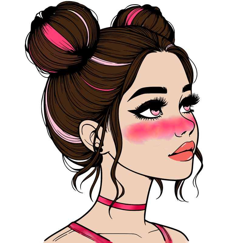 realistic girl with buns on the top of her head