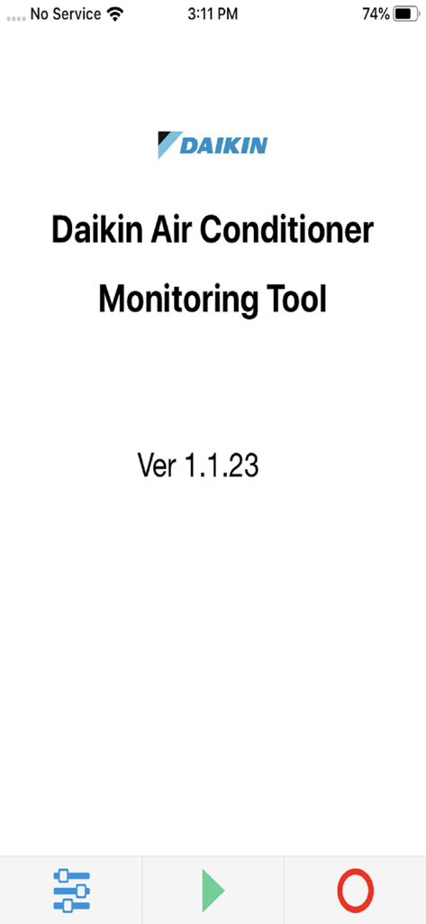 Daikin AC Monitoring Tool - Daikin AC Monitoring Tool app home screen showing version number and navigation icons