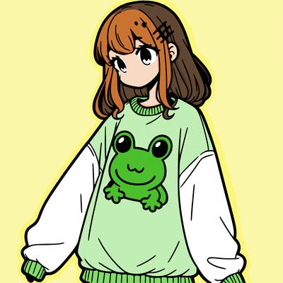 girl wearing frogging sweatshirt