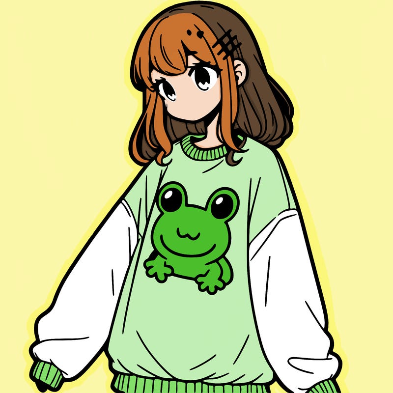 girl wearing frogging sweatshirt