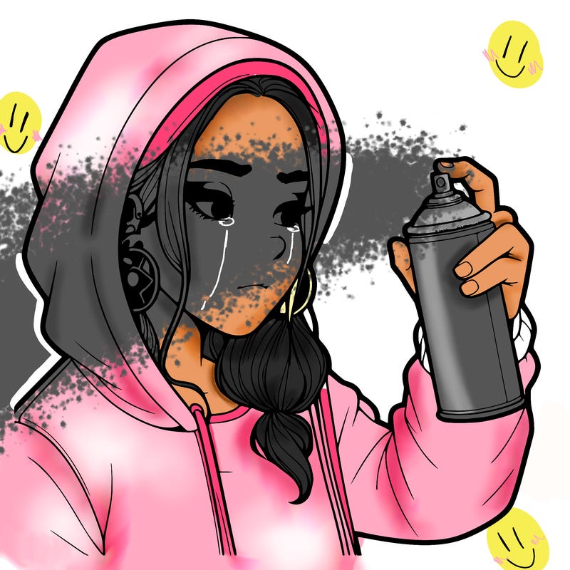 a realistic girl, spray painting