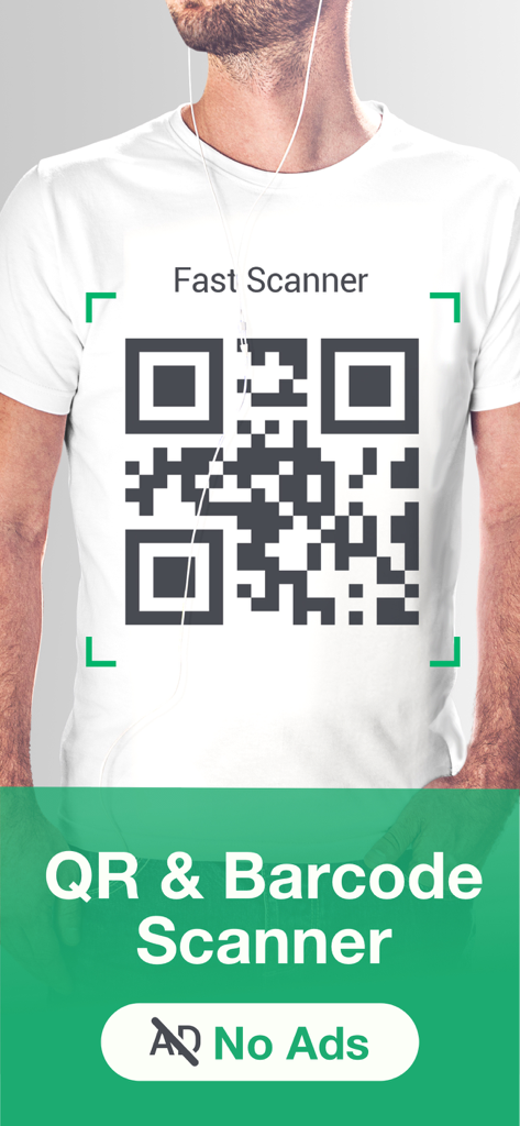 Mobile app interface for QR and Barcode Scanner with fast scanning feature and no ads