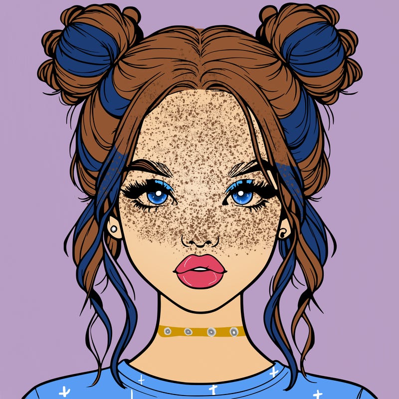 realistic girl with two buns in hair and lips