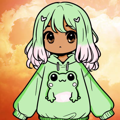 girl wearing frogging sweatshirt