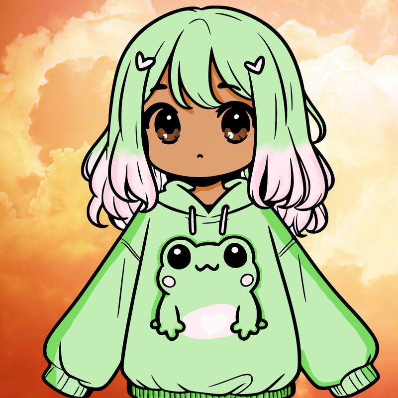 girl wearing frogging sweatshirt