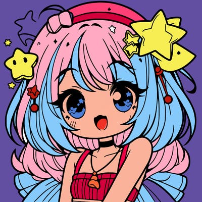 cute anime girl with star accessories