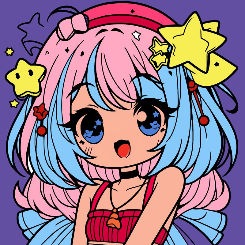 cute anime girl with star accessories