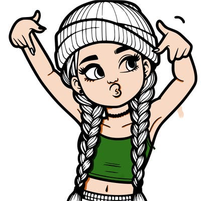 realistic teenage girl with braids and a beanie and crop top doing 🫶🏼