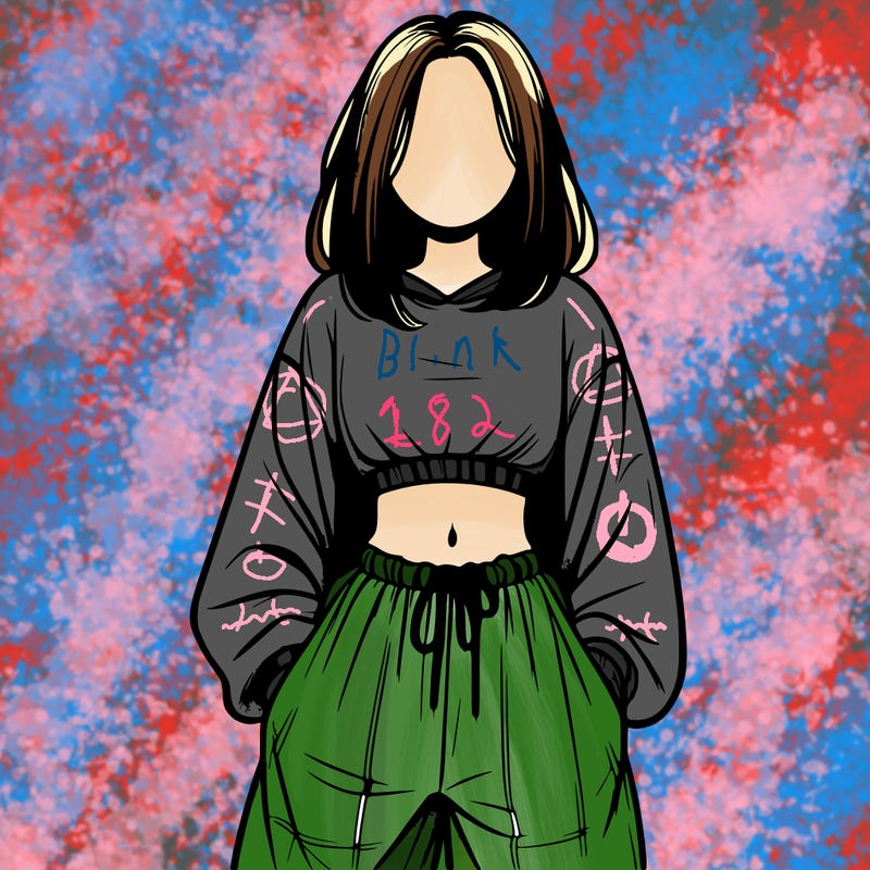 realistic girl faceless with baggy pants and a crop top